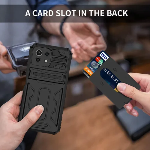 Vista 6 de Funda compatible con Redmi A1, ranura para tarjeta con función atril integrada compatible con Redmi A2 a prueba de golpes, funda protectora 2 en 1