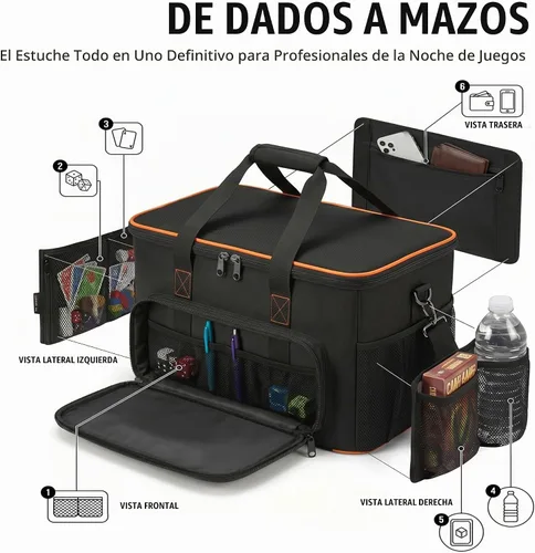 Vista 2 de Bolsa de juego de mesa con múltiples bolsillos, bolsa convertible y transporte de hombro, incluye 5 bandas elásticas para caja, 20.5 x 12.6 x 12.6