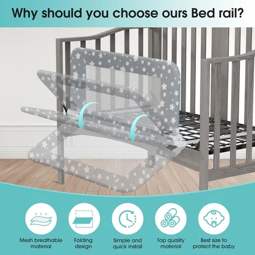 Vista 7 de NUTIKAS Protector de barandilla de cuna para niños pequeños - 35.4" Barandillas de cama para niños pequeños convertibles con protector lateral