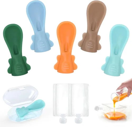 Vista 10 de Bolsa de comida para bebés (5 unidades, flores) – Diseñado para bocas pequeñas y destete etapa 1 – Alimentador de silicona ultrasuave para encías