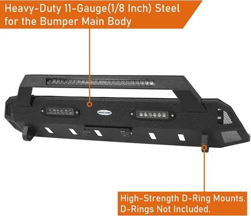 Vista 5 de Parachoques delantero Tacoma Stubby con barra de luz LED de 72 W y soporte de placa de matrícula de acero con textura compatible con camioneta