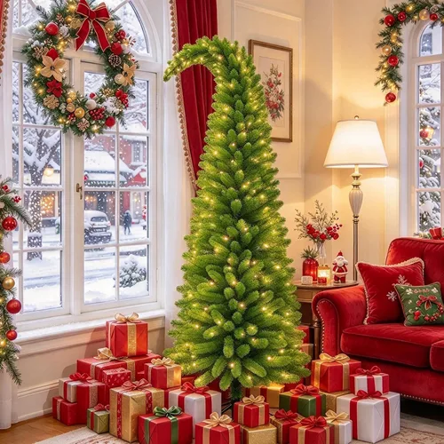 Vista 9 de Árbol de Navidad preiluminado de 6 pies con 210 luces Verde-clásico