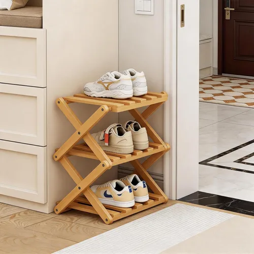 Vista 7 de Zapatero Pequeño, Organizador de Zapatos Plegable Portátil de 3 Niveles, Sin Instalación, Mini Zapatero Independiente para Acampar, Pasillos