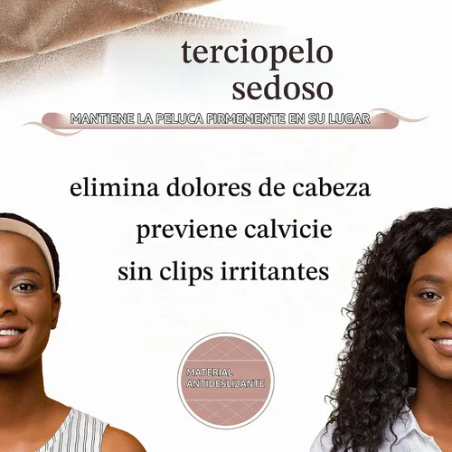 Vista 2 de MainBasics Banda de agarre para peluca para mantener las pelucas en su lugar Diadema ajustable de terciopelo para peluca (beige)