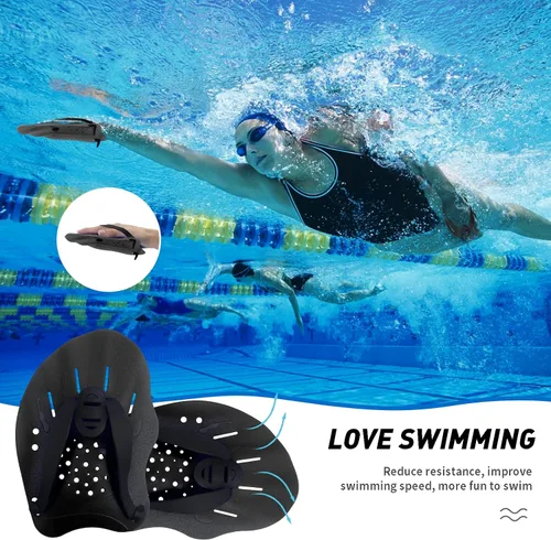 Vista 5 de Raquetas de natación para manos, paletas de mano de entrenamiento de natación con correas ajustables, paletas de natación para adultos y niños
