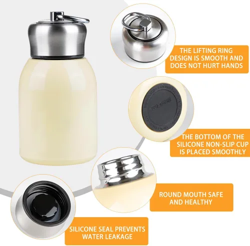 Vista 7 de Frasco térmico pequeño de 10 onzas / 10.1 fl oz, a prueba de fugas, acero inoxidable 304, frasco térmico frío y caliente para niños, mujeres, Beige