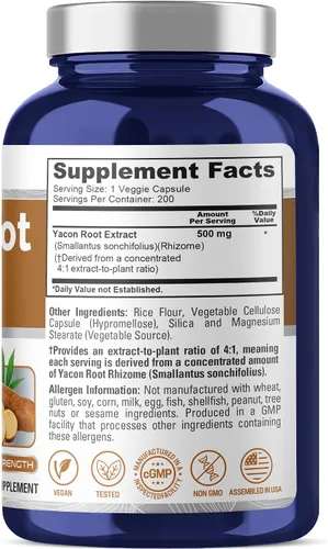 Vista 2 de NusaPure Extracto de raíz de yacón 2000 mg 200 cápsulas vegetarianas (extracto 4:1, sin OMG, sin gluten)