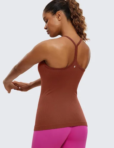 Vista 2 de CRZ YOGA - Camisetas deportivas para mujer, sin mangas, sin costuras, con espalda cruzada y brasier incorporado, camisetas para entrenamiento