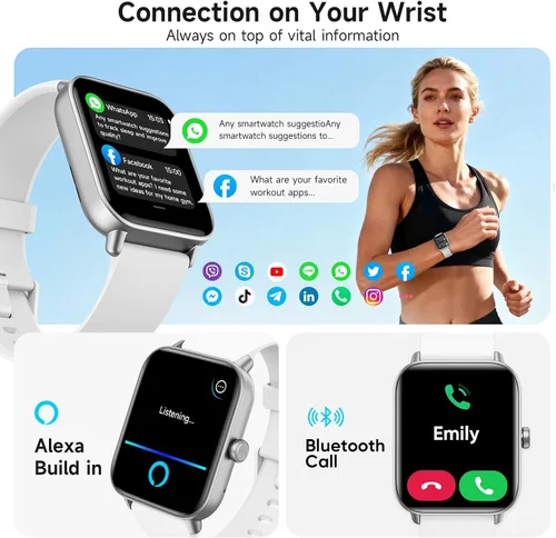 Vista 3 de Relojes inteligentes para hombres, pantalla HD de 1.85 pulgadas, compatible con iPhone/Android (responder/hacer llamadas), más de 110 modos Blanco