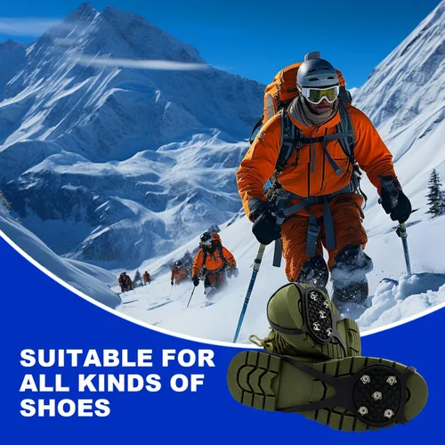 Vista 2 de Pinzas universales antideslizantes para zapatos de nieve con 5 dientes de acero, tacos de tracción, agarre de nieve y nieve, silicona antideslizante