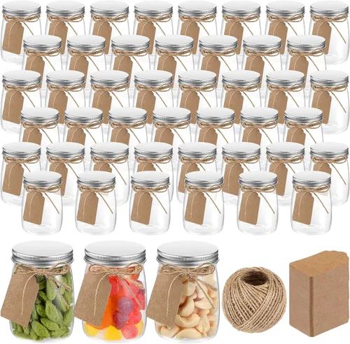 Vista 8 de Nitial Paquete de 50 frascos de plástico de 5 onzas con tapas a granel, recipientes de yogur con tapas, frascos de regalo con cordel para Negro