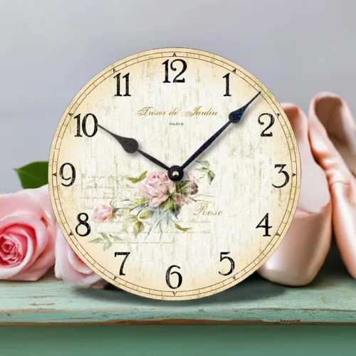 Vista 2 de Artículo C2001 Vintage Shabby Chic Estilo Rosas Reloj (10.5 Pulgadas De Diámetro)