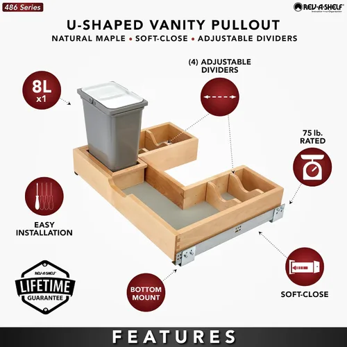 Vista 3 de Innovador organizador extraíble de gabinete con base de fregadero en forma de U de 30 pulgadas Rev-A-Shelf 48630VSBSCBM1 Extensión completa