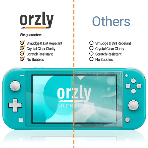 Vista 2 de Orzly Screen Protector for Nintendo Switch Lite 2019 Model [4 Pack] Tempered Glass Screen Protectors. No Bubbles Easy Installation Anti Scratch