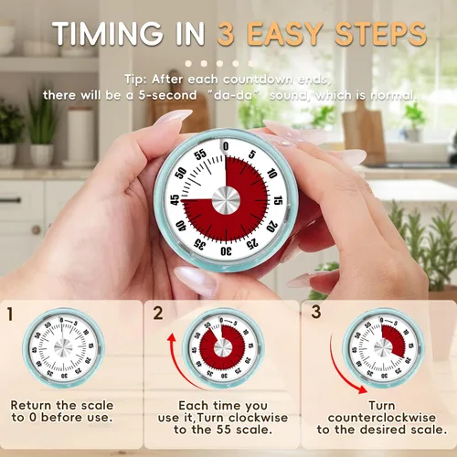 Vista 2 de Temporizadores de cocina para cocinar, temporizador visual de 0 a 60 minutos para niños, temporizador magnético de cocción manual con alarma fuerte