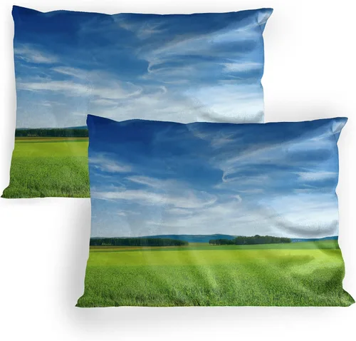 Vista 15 de Lunarable Nature Pillow Sham Set of 2, Sunset in a Winter Park Russia Sun Rays Through Trees Pathway to Forest, Quality Microfiber Bedding Item for