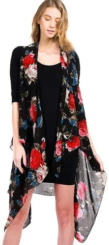 Vista 2 de CCFW Floral Impreso Abierto Frente Drape Cardigan Bufanda Chaleco