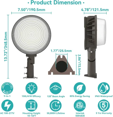 Vista 7 de HiBay Luz LED de granero del atardecer al amanecer con atenuación temporizada, 3CCT 80W 12000LM eqv 400-600W HPS/HID, iluminación de inundación