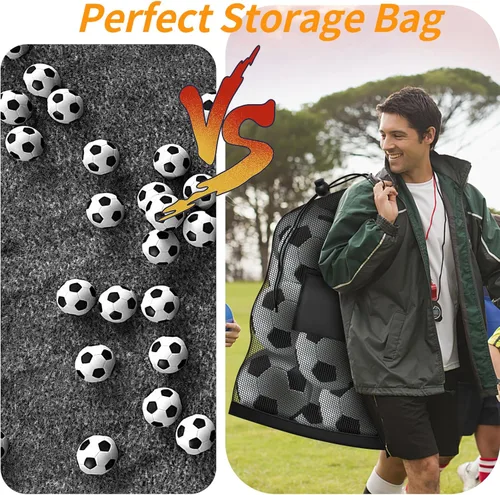 Vista 6 de Bolsa de Malla Extra Grande para Pelotas, Bolsa de Almacenamiento Resistente con Cordón, 61 cm x 91 cm, Capacidad para 8-10 Pelotas de Fútbol