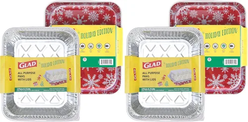 Vista 7 de Glad Holiday Edition Moldes de Aluminio para Hornear con Forma de Árbol de Navidad con Patrón de Copos de Nieve Rojos y Blancos, Moldes Desechables