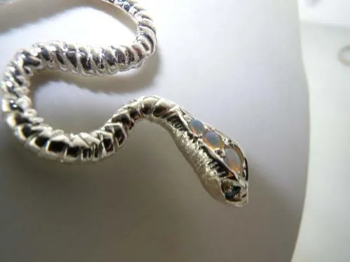 Vista 6 de Ladies Solid 925 Sterling Silver Natural Opal & Sapphire Detailed Snake Pendant Necklace