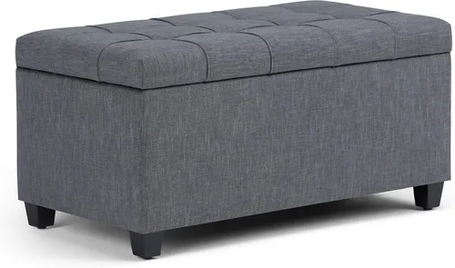 Vista 14 de SIMPLIHOME - Otomana Shiloh de cuero vegano de 48 pulgadas de ancho en color marrón castaño Otomana de transición con tapa capitoné y elevable