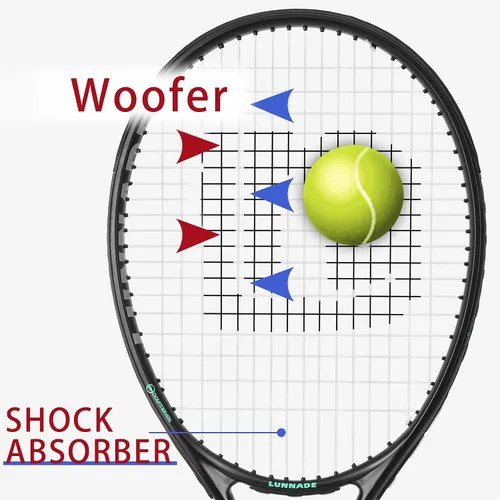 Vista 5 de Raqueta de tenis para adultos de 27 pulgadas, raqueta de tenis de fibra de carbono a prueba de golpes, ligera, pre-cordada y con empuñadura