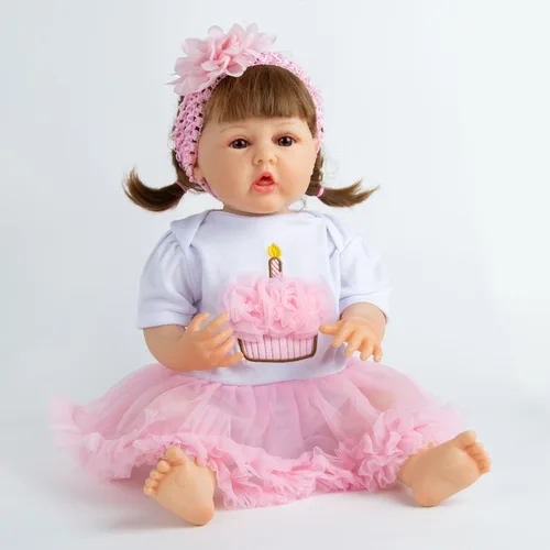 Vista 6 de Pink Crown Reborn Baby Dolls Ropa para 20-23 pulgadas pura hecha a mano 2 piezas Reborn Doll Baby Girl Set de ropa