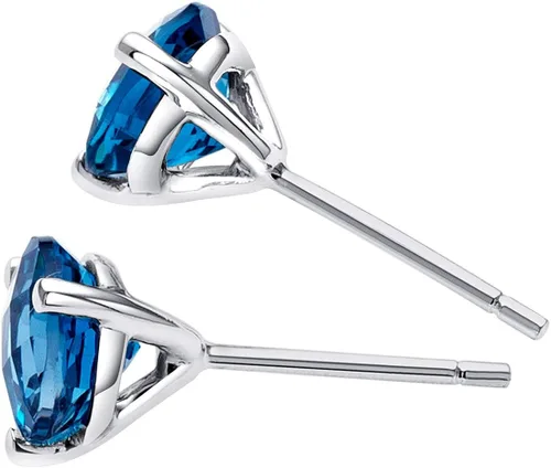 Vista 3 de Peora London - Aretes solitarios de topacio azul Martini para mujer, oro blanco de 14 quilates, hipoalergénicos de 2 quilates en total