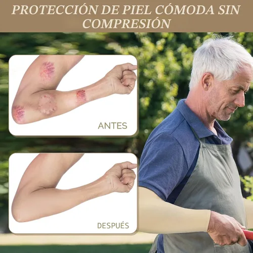 Vista 2 de Janmercy 8 pares de fundas protectoras delgadas para piel de ancianos, mangas protectoras para el brazo Beige