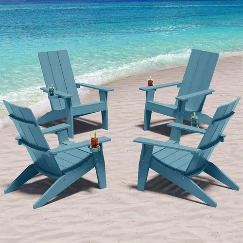 Vista 12 de MXIMU Silla Adirondack moderna resistente a la intemperie con portavasos, sillas de gran tamaño para hogueras Adorondic de plástico al aire libre