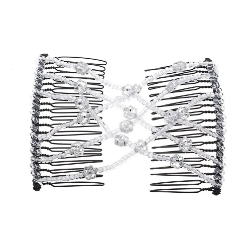 Vista 3 de LOVEF 2 pinzas mágicas para el cabello para mujeres y niñas, pasador de flores con cuentas, horquilla elástica doble para el cabello, accesorios