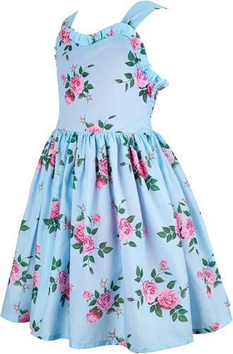 Vista 4 de Bcaur Vestido de otoño de algodón para niñas 2T-12, vestido de Pascua con estampado floral casual