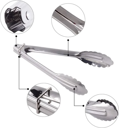 Vista 2 de HINMAY Pinzas pequeñas de acero inoxidable para servir alimentos, cocinar, asar ensaladas (7 pulgadas, 3 piezas)