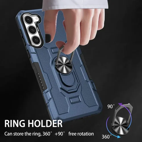 Vista 5 de Funda compatible con Samsung Galaxy S23 Plus 5G, protector de pantalla HD. Soporte magnético integrado, resistente a los golpes, de grado militar