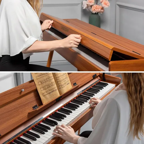 Vista 5 de UISCOM Piano Digital Ponderado de 88 Teclas - Piano Eléctrico de Escritorio de Madera se Transforma Entre Escritorio y Tocador - Teclado Progresivo