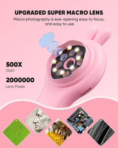 Vista 4 de T TAKMLY Microscopio Digital Mini de Bolsillo, Lupa de Enfoque Fijo Macro, Microscopio Digital USB de Mano Portátil 500x de Aumento, Zoom 4X Rosa