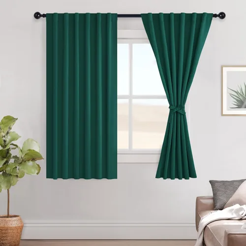 Vista 35 de Hiasan Cortinas opacas negras para dormitorio, cortinas opacas cortas de 45 pulgadas de largo, con aislamiento térmico, bolsillo para barra