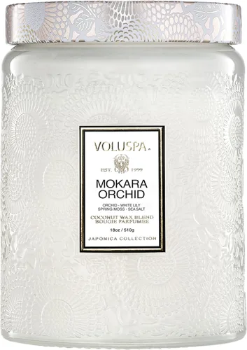 Vista 19 de Vela en frasco de vidrio grande de enebro francés y lavanda, 100 horas, 16 oz, Voluspa Coconut Wax Blend in Decorative Glass, Clean Even Burn, USA