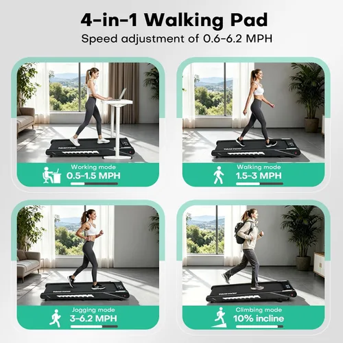 Vista 3 de 4-in-1 Walking Pad Treadmill with Speaker, 6.2MPH Walking Pad with 10% Incline, Under Desk Treadmills for Home with App Compatible, 2.75HP Brushless