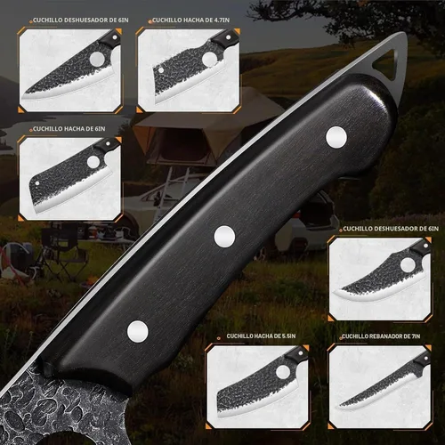 Vista 4 de TAN REN - Juego de cuchillos de carnicero de 17 piezas con bolsa, juego de cuchillos de barbacoa de acero de alto carbono Juego de cuchillos