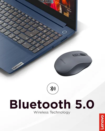 Vista 15 de Lenovo WL310 Ratón silencioso Bluetooth, ergonómico, DPI ajustable, clics silenciosos, Bluetooth 5.0, portátil para Windows, Mac y Chromebook, gris