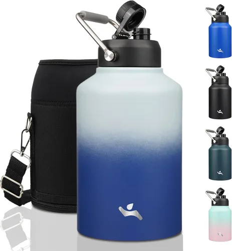 Vista 20 de Konokyo Jarra de medio galón con asa, botella de agua aislada de 64 onzas con bolsa de transporte, botella de metal de acero inoxidable al vacío