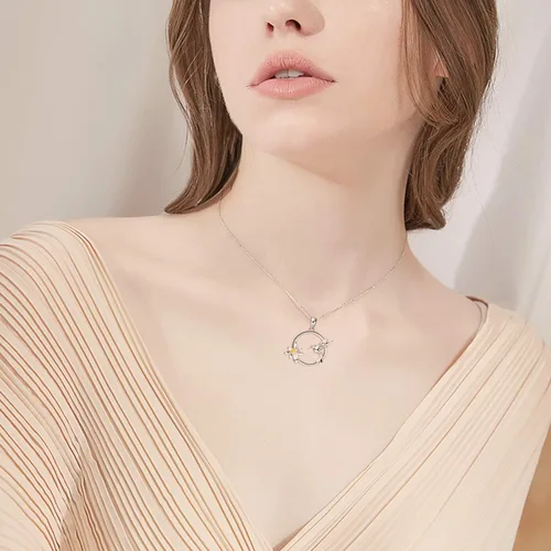 Vista 5 de WINNICACA Collar de plata de ley para mujeres y adolescentes diseño de colibrí de loto regalo de cumpleaños