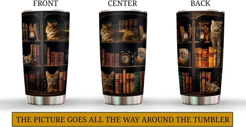 Vista 2 de 2IMT Taza de Libro para Gatos y Amantes de la Lectura Taza de Viaje para la Biblioteca Regalos para Amantes de los Libros y de los Gatos