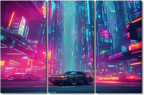 Vista 30 de Lienzo decorativo para pared de sala de estar, lienzo Cyberpunk, decoración de pared de 3 paneles, decoración de pared para el hogar, dormitorio
