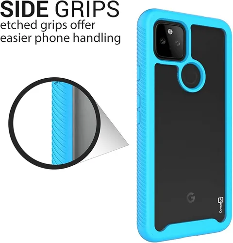 Vista 4 de CoverON Funda de cuerpo completo diseñada para Google Pixel 5a, transparente, resistente, antideslizante, color azul claro
