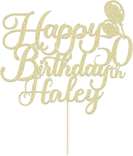 Vista 7 de Decoración de pastel de feliz cumpleaños, decoración de pastel de doble cara con purpurina para tartas, regalos personalizados con cualquier nombre