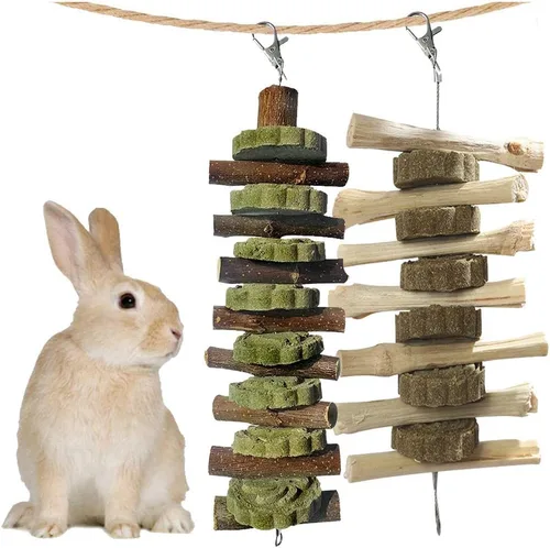 Vista 9 de kathson Juguetes masticables de conejo para rechinar dientes, palitos de bambú orgánico natural, juguetes de enriquecimiento para animales pequeños