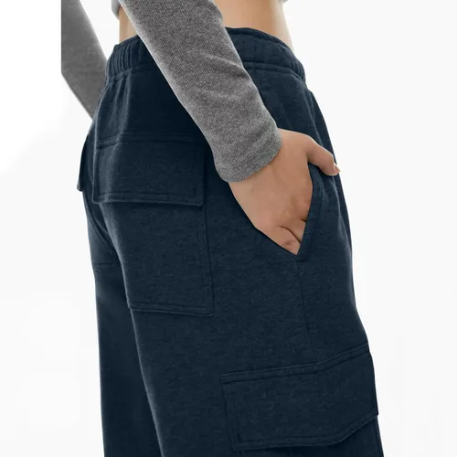 Vista 4 de chaktkglok Pantalones deportivos para mujer, casuales, con forro polar, cintura alta, color sólido, pantalones deportivos con bolsillos
